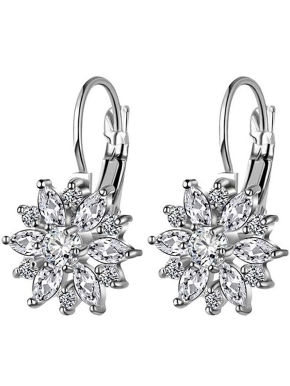 Earrings Dangle Crystal Clear Silver Tone Lever Back New